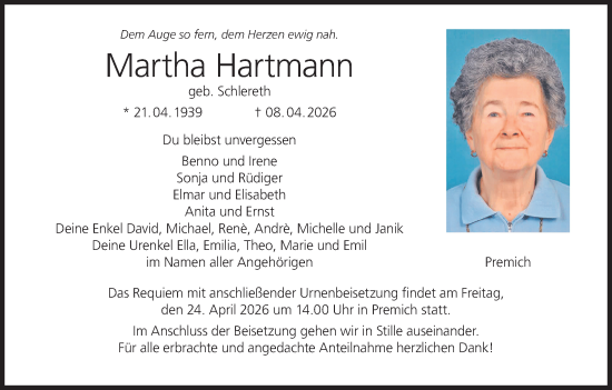 Anzeige von Martha Hartmann von MGO