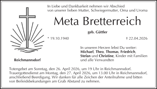 Anzeige von Meta Bretterreich von MGO