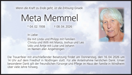 Anzeige von Meta Memmel von MGO