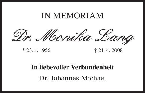 Anzeige von Monika Lang von MGO