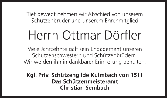 Anzeige von Ottmar Dörfler von MGO