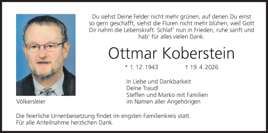 Anzeige von Ottmar Koberstein von MGO