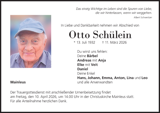 Anzeige von Otto Schülein von MGO