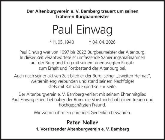 Anzeige von Paul Einwag von MGO