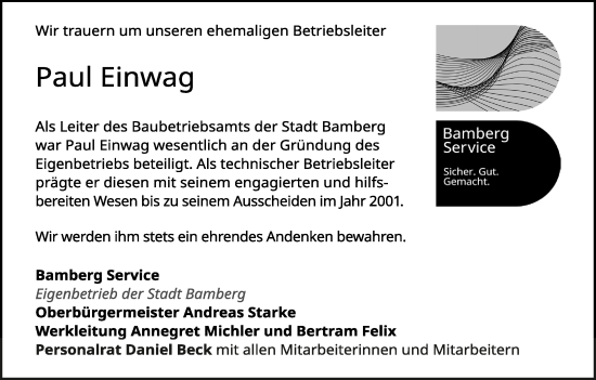 Anzeige von Paul Einwag von MGO