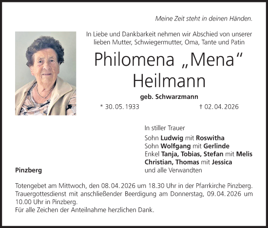 Anzeige von Philomena „Mena“ Heilmann von MGO