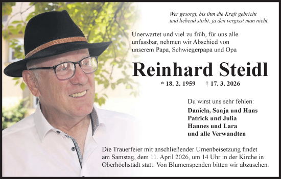 Anzeige von Reinhard Steidl von MGO