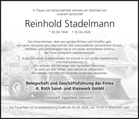 Anzeige von Reinhold Stadelmann von MGO