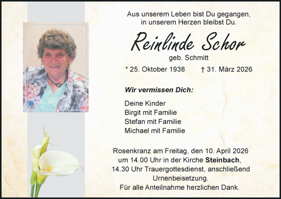 Anzeige von Reinlinde Schor von MGO