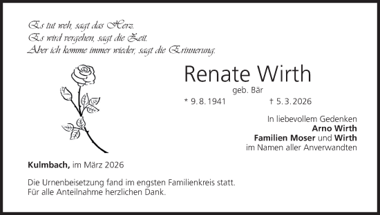 Anzeige von Renate Wirth von MGO