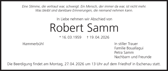 Anzeige von Robert Samm von MGO