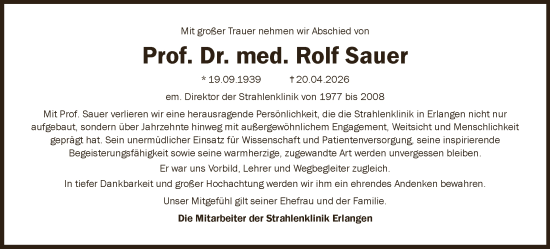 Anzeige von Rolf Sauer von MGO