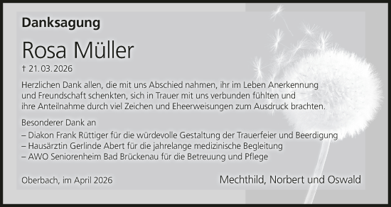 Anzeige von Rosa Müller von MGO