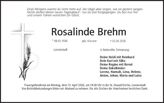 Anzeige von Rosalinde Brehm von MGO