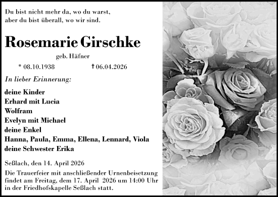 Anzeige von Rosemarie Girschke von MGO