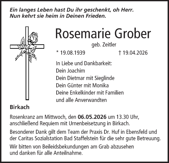 Anzeige von Rosemarie Grober von MGO