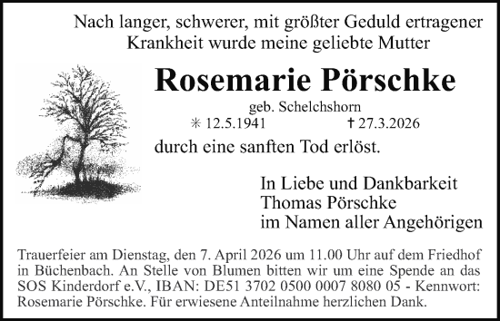 Anzeige von Rosemarie Pörschke von MGO
