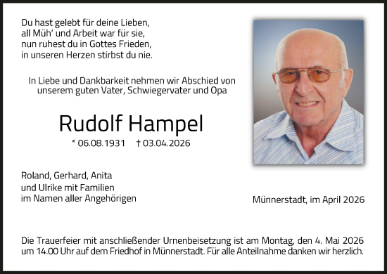Anzeige von Rudolf Hampel von MGO