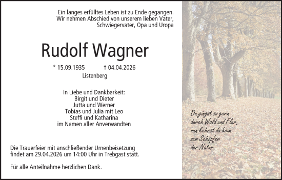Anzeige von Rudolf Wagner von MGO