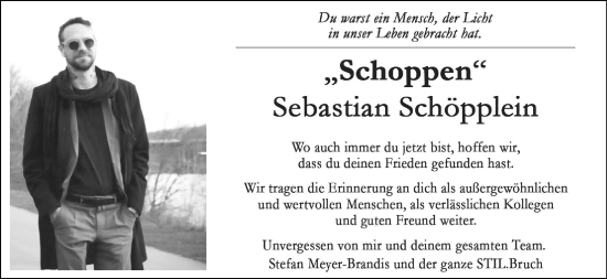 Anzeige von Sebastian Schöpplein von MGO