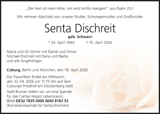 Anzeige von Senta Dischreit von MGO