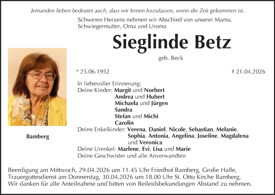 Anzeige von Sieglinde Betz von MGO
