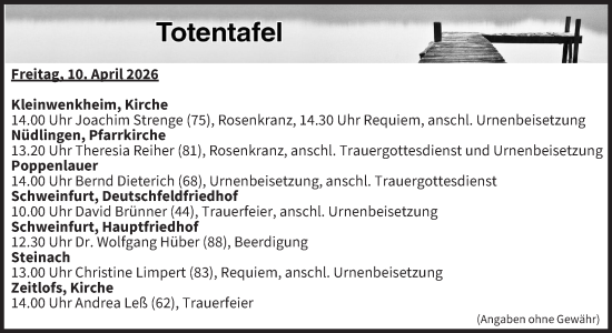 Anzeige von Totentafel vom 10.04.2026 von MGO