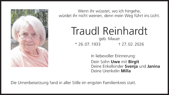 Anzeige von Traudl Reinhardt von MGO