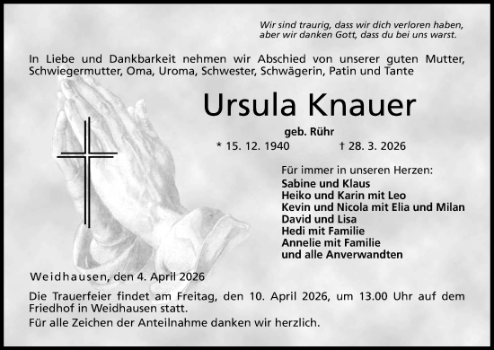 Anzeige von Ursula Knauer von MGO