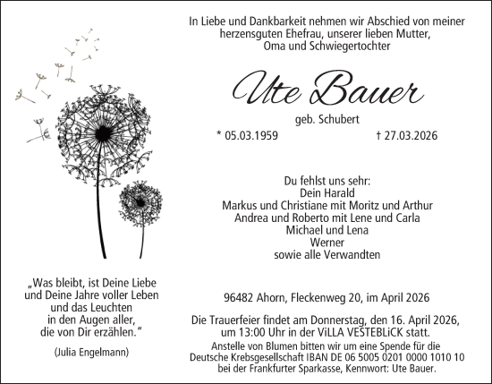 Anzeige von Ute Bauer von MGO