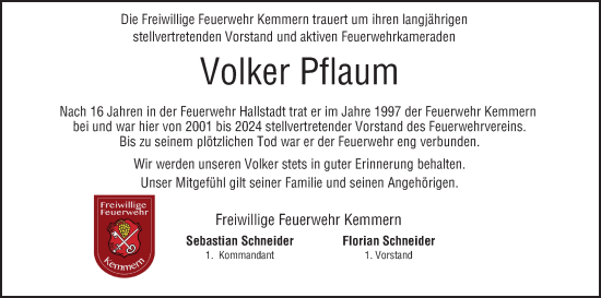 Anzeige von Volker Pflaum von MGO
