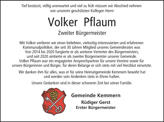 Anzeige von Volker Pflaum von MGO