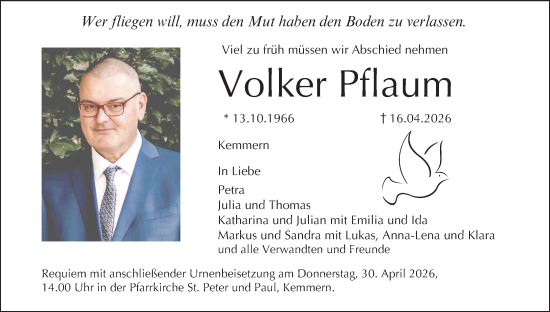 Anzeige von Volker Pflaum von MGO