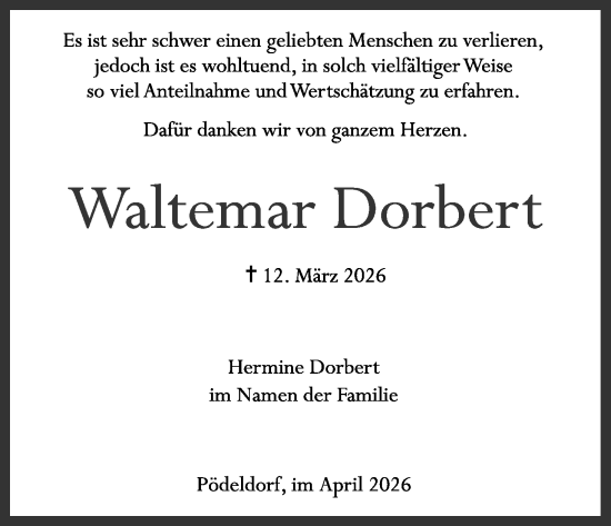 Anzeige von Waltemar Dorbert von MGO