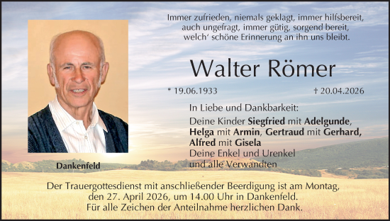 Anzeige von Walter Römer von MGO