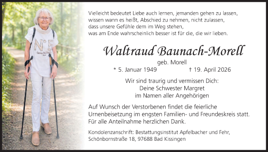 Anzeige von Waltraud Baunach-Morell von MGO