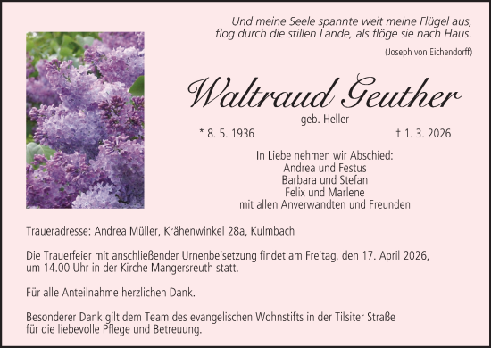 Anzeige von Waltraud Geuther von MGO