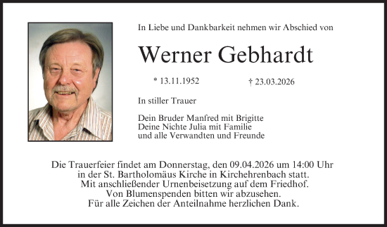 Anzeige von Werner Gebhardt von MGO