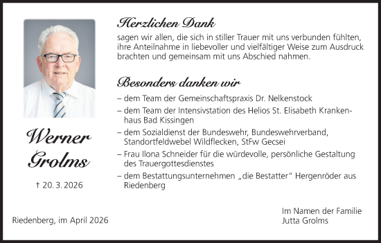 Anzeige von Werner Grolms von MGO