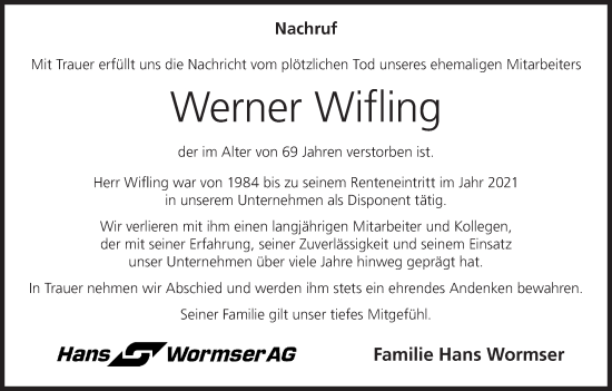 Anzeige von Werner Wifling von MGO