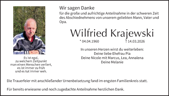 Anzeige von Wilfried Krajewski von MGO
