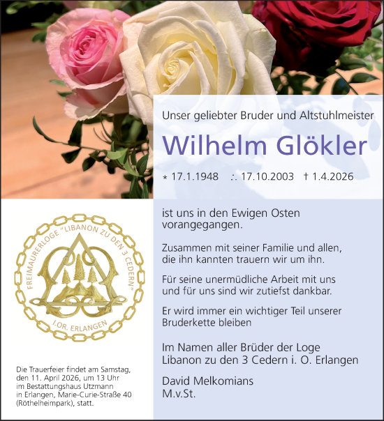 Anzeige von Wilhelm Glökler von MGO