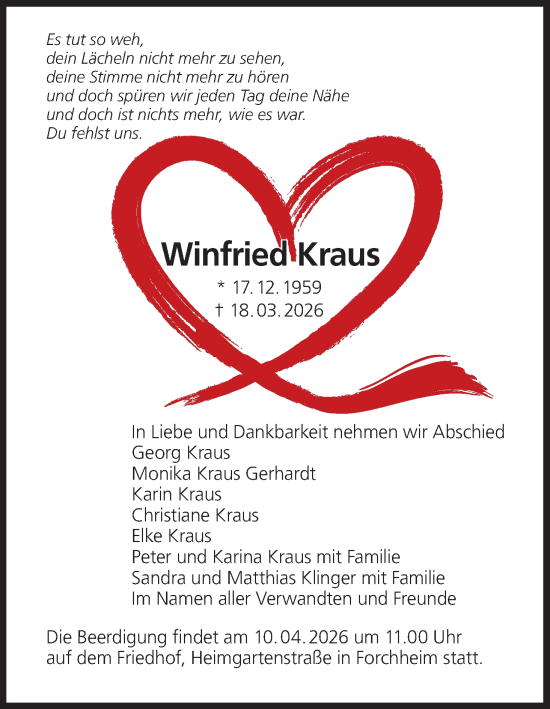 Anzeige von Winfried Kraus von MGO