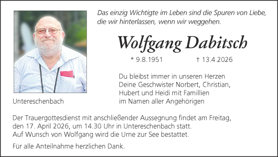 Anzeige von Wolfgang Dabitsch von MGO
