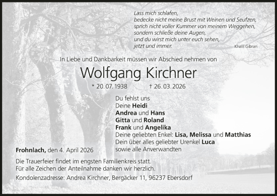 Anzeige von Wolfgang Kirchner von MGO