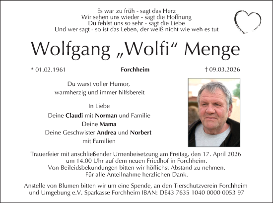 Anzeige von Wolfgang Menge von MGO