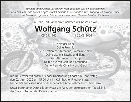 Anzeige von Wolfgang Schütz von MGO