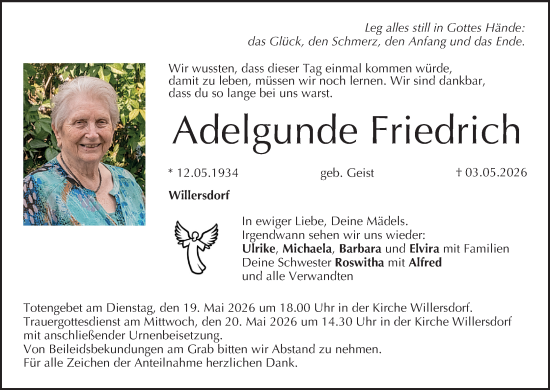 Anzeige von Adelgunde Friedrich von MGO