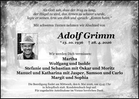 Anzeige von Adolf Grimm von MGO