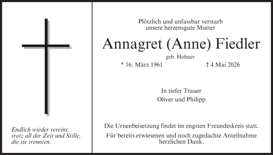 Anzeige von Annagret Fiedler von MGO